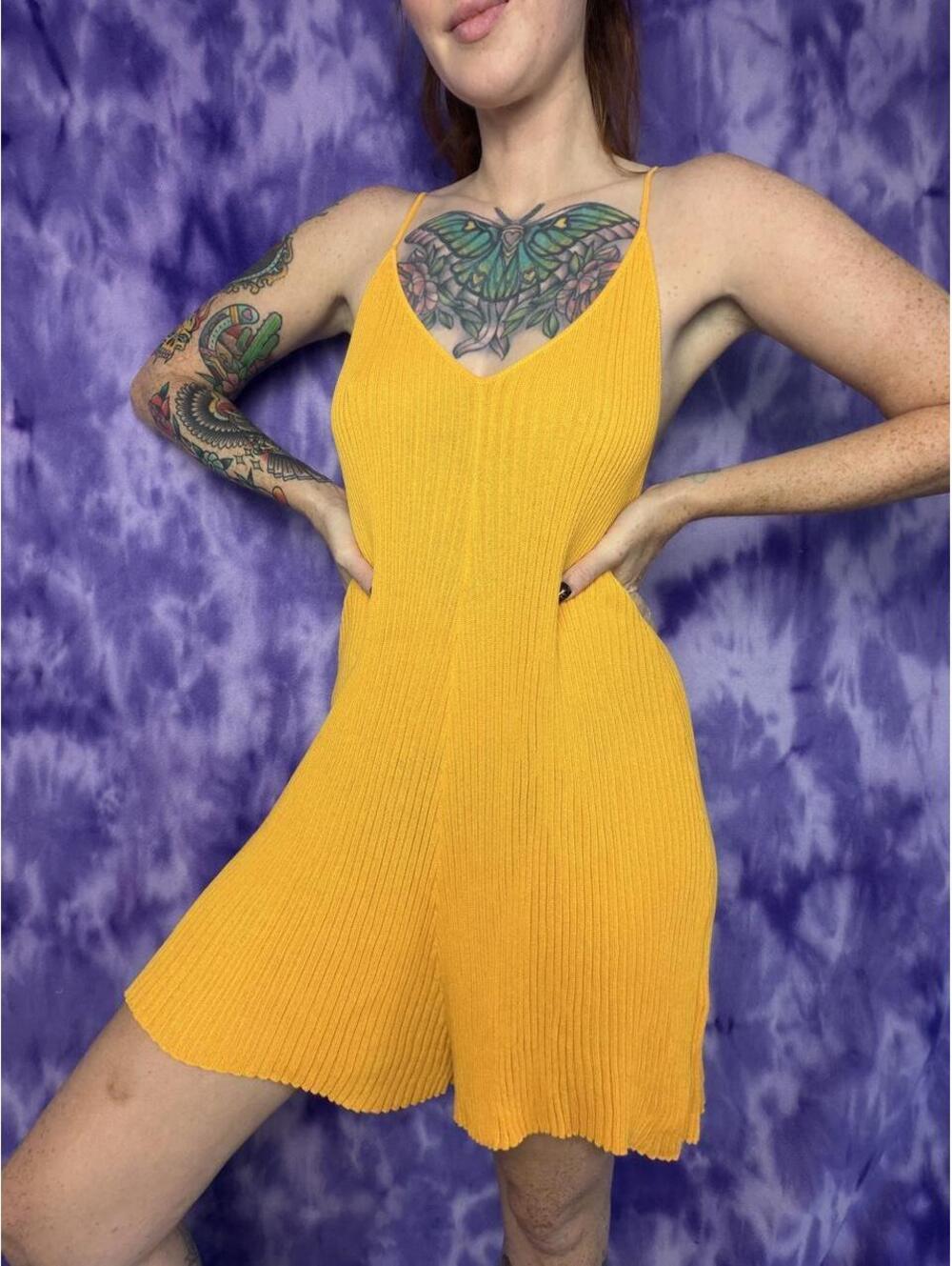 Free people beach Yellow knit romper slouchy and comfortable